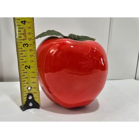Vintage Glass Apple Figurine – Red Art Glass with Fabric Leaves - Picture 11 of 11